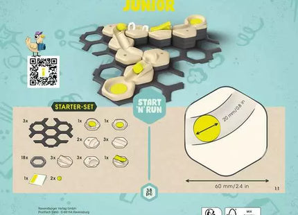 GraviTrax Junior Start and Run – Rückseite mit Inhalt und Streckenbeispiel