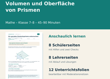 Volumen und Oberfläche von Prismen – Paketübersicht für Klasse 7–8