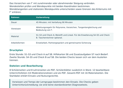 Krümmung und Wendepunkte – Lehrerübersicht mit Lernzielen und Druckplan