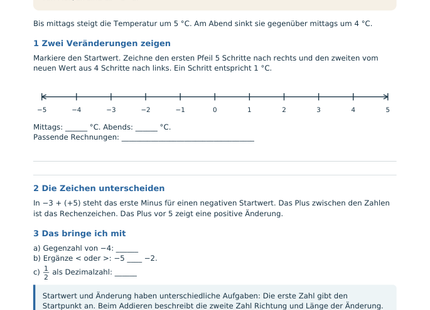 Rationale Zahlen addieren und subtrahieren – Schülerblatt S1 mit Einstieg