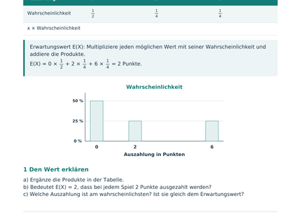 Erwartungswert und faire Spiele – Schülerblatt S2 mit gewichteten Mittelwerten und präzisem Wahrscheinlichkeitsdiagramm
