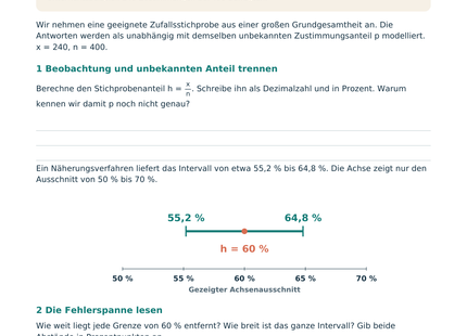 Konfidenzintervalle für Anteile – Schülerblatt S1 mit maßstabsgetreuem Konfidenzintervall für eine Befragung