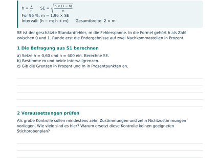 Konfidenzintervalle für Anteile – Schülerblatt S2 mit korrekt gesetzter Wald-Formel und Aufgaben zur Intervallberechnung