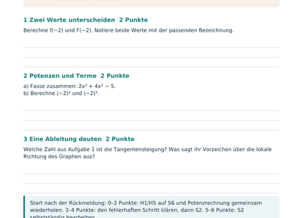 Ableitungsregeln für ganzrationale Funktionen – Schülerblatt S1 mit Vorwissenscheck zu Potenzen und Steigung