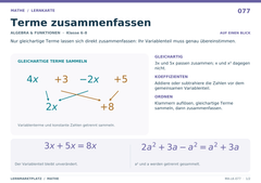 Terme zusammenfassen – Mathe Lernkarte A5