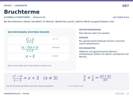 Mathe: Bruchterme – A5-Lernkarte mit Formeln und Selbstcheck