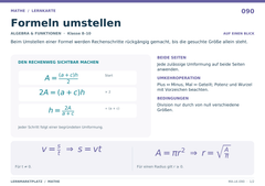 Formeln umstellen – Mathe Lernkarte A5