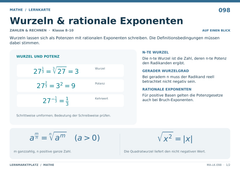 Wurzeln & rationale Exponenten – Mathe Lernkarte A5