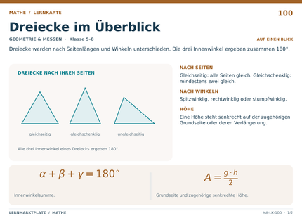 Mathe: Dreiecke im Überblick – A5-Lernkarte mit Formeln und Selbstcheck