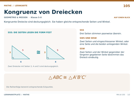 Mathe: Kongruenz von Dreiecken – A5-Lernkarte mit Formeln und Selbstcheck