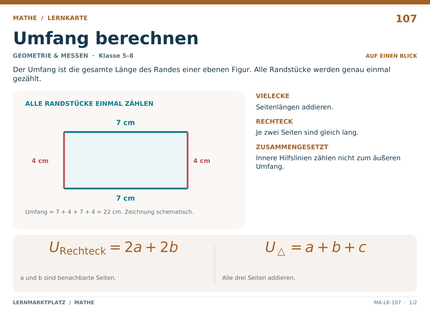 Mathe: Umfang berechnen – A5-Lernkarte mit Formeln und Selbstcheck
