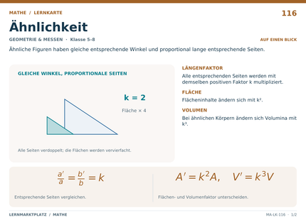 Mathe: Ähnlichkeit – A5-Lernkarte mit Formeln und Selbstcheck