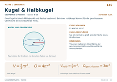 Kugel & Halbkugel – Mathe Lernkarte A5
