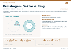Kreisbogen, Sektor & Ring – Mathe Lernkarte A5