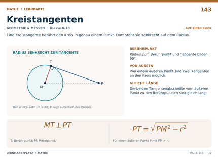 Mathe: Kreistangenten – A5-Lernkarte mit Formeln und Selbstcheck