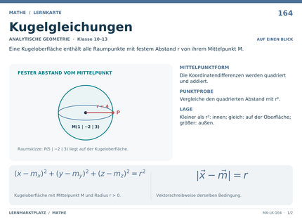 Mathe: Kugelgleichungen – A5-Lernkarte mit Formeln und Selbstcheck