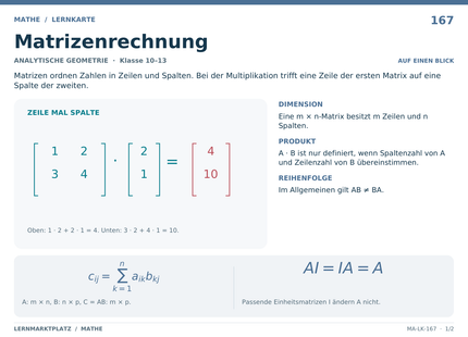 Mathe: Matrizenrechnung – A5-Lernkarte mit Formeln und Selbstcheck