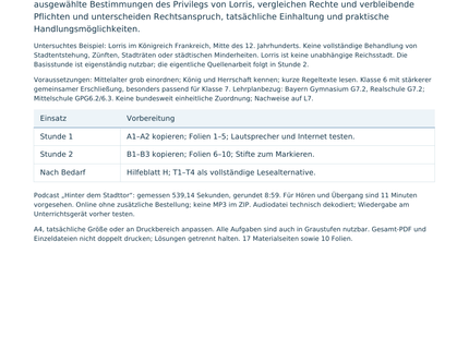 Lehrerübersicht mit Lernzielen und Vorbereitung für zwei Unterrichtsstunden