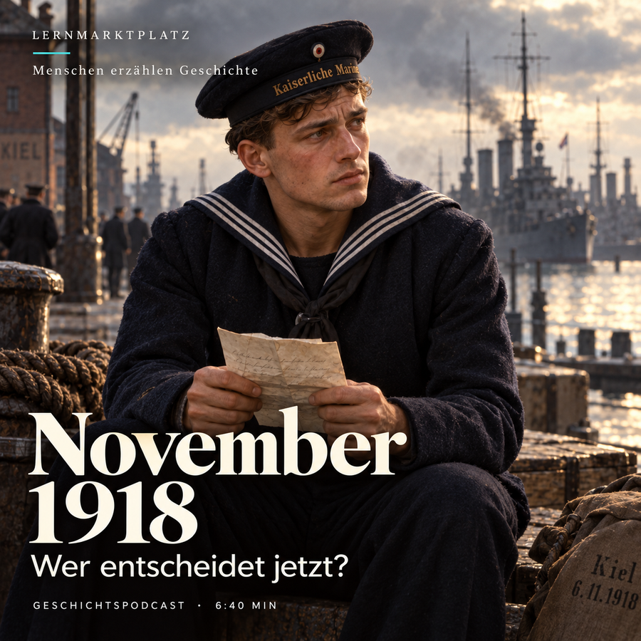 November 1918 – Menschen erzählen Geschichte. KI-generierte historische Illustration.