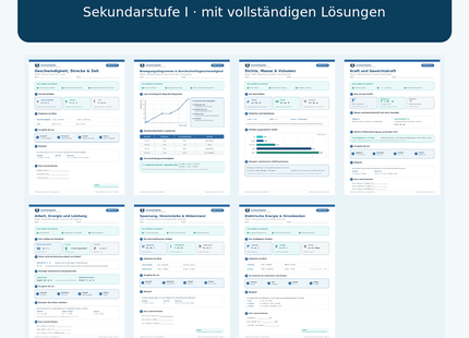 Gesamtpaket mit sieben Physik-Arbeitsblättern für die Sekundarstufe I