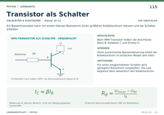 Transistor als Schalter – Physik Lernkarte A5
