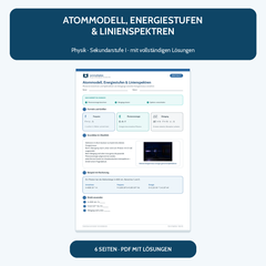 Atommodell, Energiestufen und Linienspektren – kostenloses Physik-Arbeitsblatt mit Lösungen (PDF)