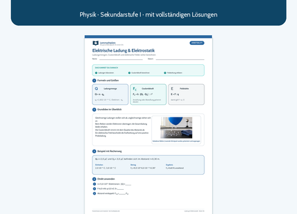 Elektrische Ladung und Elektrostatik – kostenloses Physik-Arbeitsblatt mit Lösungen
