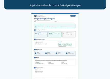 Energieerhaltung und Wirkungsgrad – kostenloses Physik-Arbeitsblatt mit Lösungen