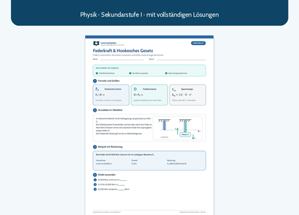 Federkraft und Hookesches Gesetz – kostenloses Physik-Arbeitsblatt mit Lösungen