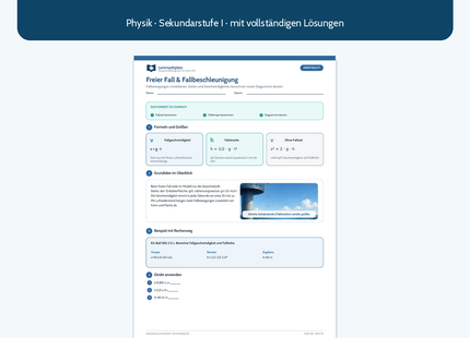 Freier Fall und Fallbeschleunigung – kostenloses Physik-Arbeitsblatt mit Lösungen