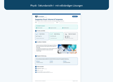 Gasgesetze: Druck, Volumen und Temperatur – kostenloses Physik-Arbeitsblatt mit Lösungen
