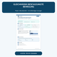 Gleichmäßig beschleunigte Bewegung – kostenloses Physik-Arbeitsblatt mit Lösungen (PDF)