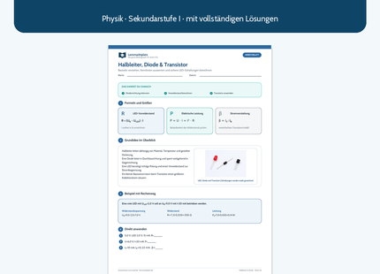Halbleiter, Diode und Transistor – Physik-Arbeitsblatt mit Lösungen