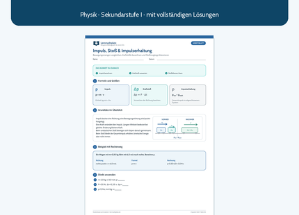 Impuls, Stoß und Impulserhaltung – kostenloses Physik-Arbeitsblatt mit Lösungen