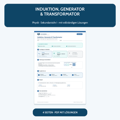 Induktion, Generator und Transformator – kostenloses Physik-Arbeitsblatt mit Lösungen