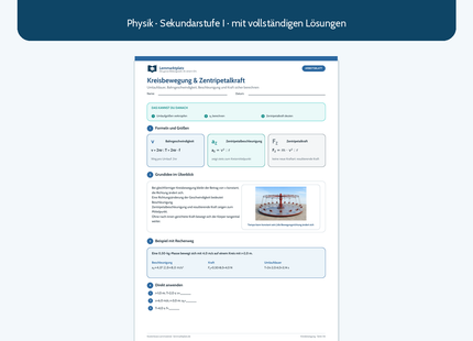 Kreisbewegung und Zentripetalkraft – Physik-Arbeitsblatt mit Lösungen