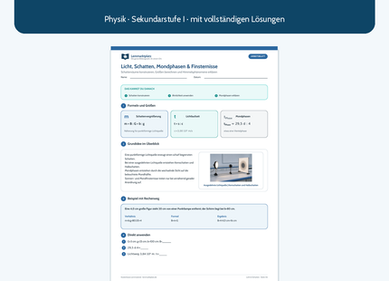 Licht, Schatten, Mondphasen und Finsternisse – Physik-Arbeitsblatt mit Lösungen