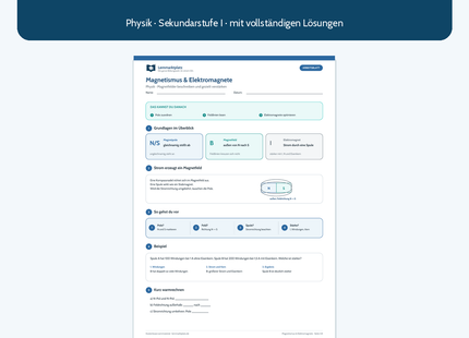 Magnetismus und Elektromagnete – kostenloses Physik-Arbeitsblatt mit Lösungen