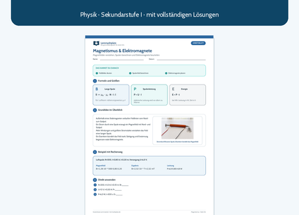 Magnetismus und Elektromagnete – kostenloses Physik-Arbeitsblatt mit Lösungen