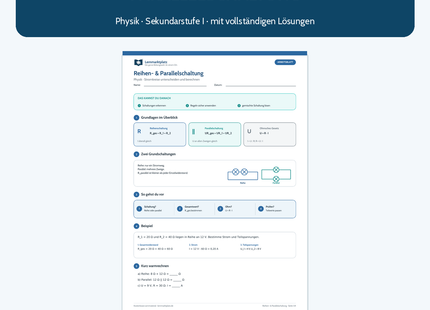 Reihen- und Parallelschaltung – kostenloses Physik-Arbeitsblatt mit Lösungen
