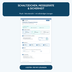 Schaltzeichen, Messgeräte und Sicherheit – kostenloses Physik-Arbeitsblatt mit Lösungen (PDF)