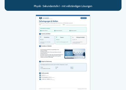 Schwingungen und Wellen – kostenloses Physik-Arbeitsblatt mit Lösungen