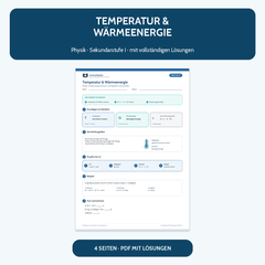 Temperatur und Wärmeenergie – kostenloses Physik-Arbeitsblatt mit Lösungen