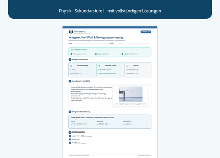 Waagerechter Wurf und Bewegungszerlegung – Physik-Arbeitsblatt mit Lösungen