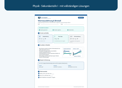 Wärmeausdehnung und Bimetall – kostenloses Physik-Arbeitsblatt mit Lösungen