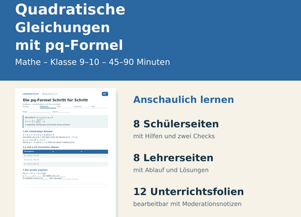 Quadratische Gleichungen mit der pq-Formel – Paketübersicht für Klasse 9–10