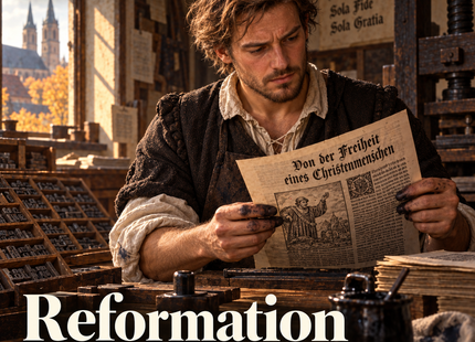 Reformation – Menschen erzählen Geschichte. KI-generierte historische Illustration.