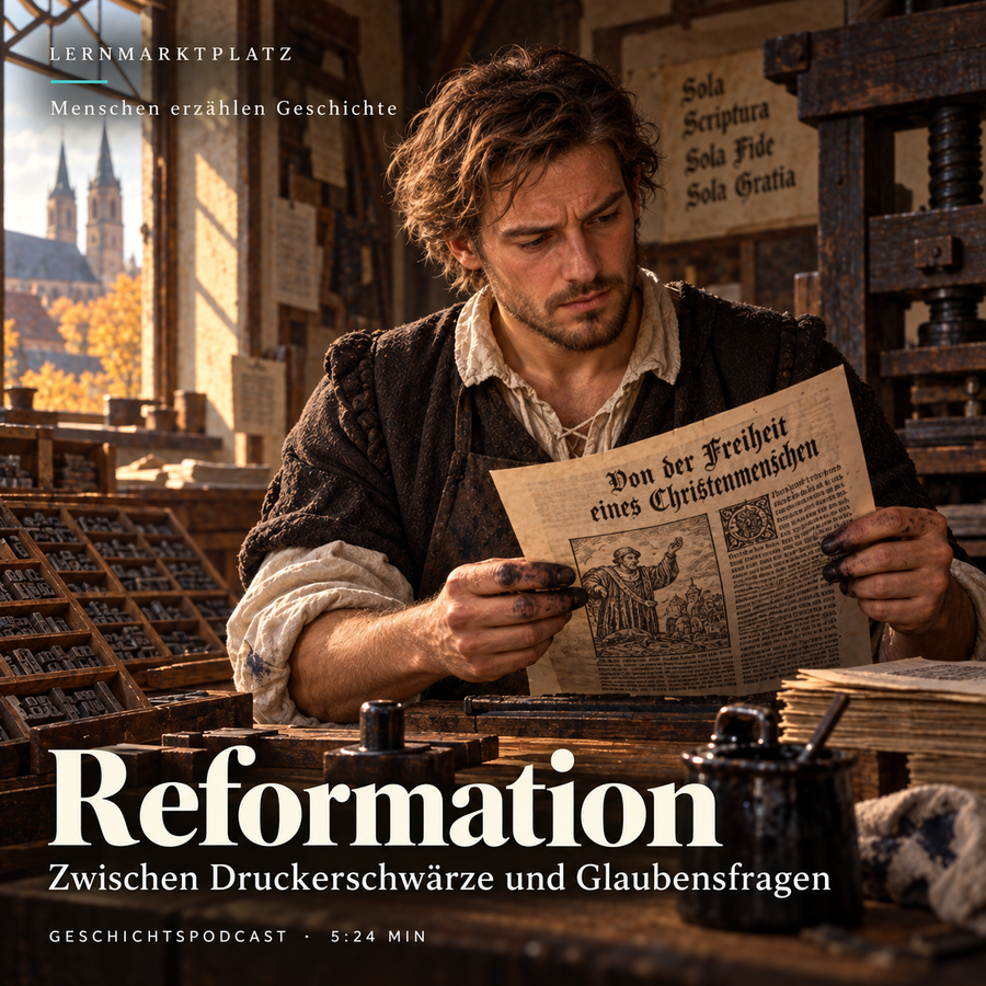Reformation – Menschen erzählen Geschichte. KI-generierte historische Illustration.