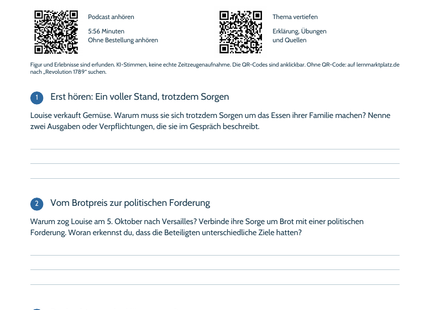 Hörarbeitsblatt Revolution 1789 mit Titelbild und QR-Codes