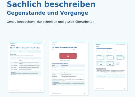 Unterrichtspaket Sachlich beschreiben für Deutsch Klasse 5–6: 7 Stunden, 32 Schülerseiten, Tests und Excel-Auswertung